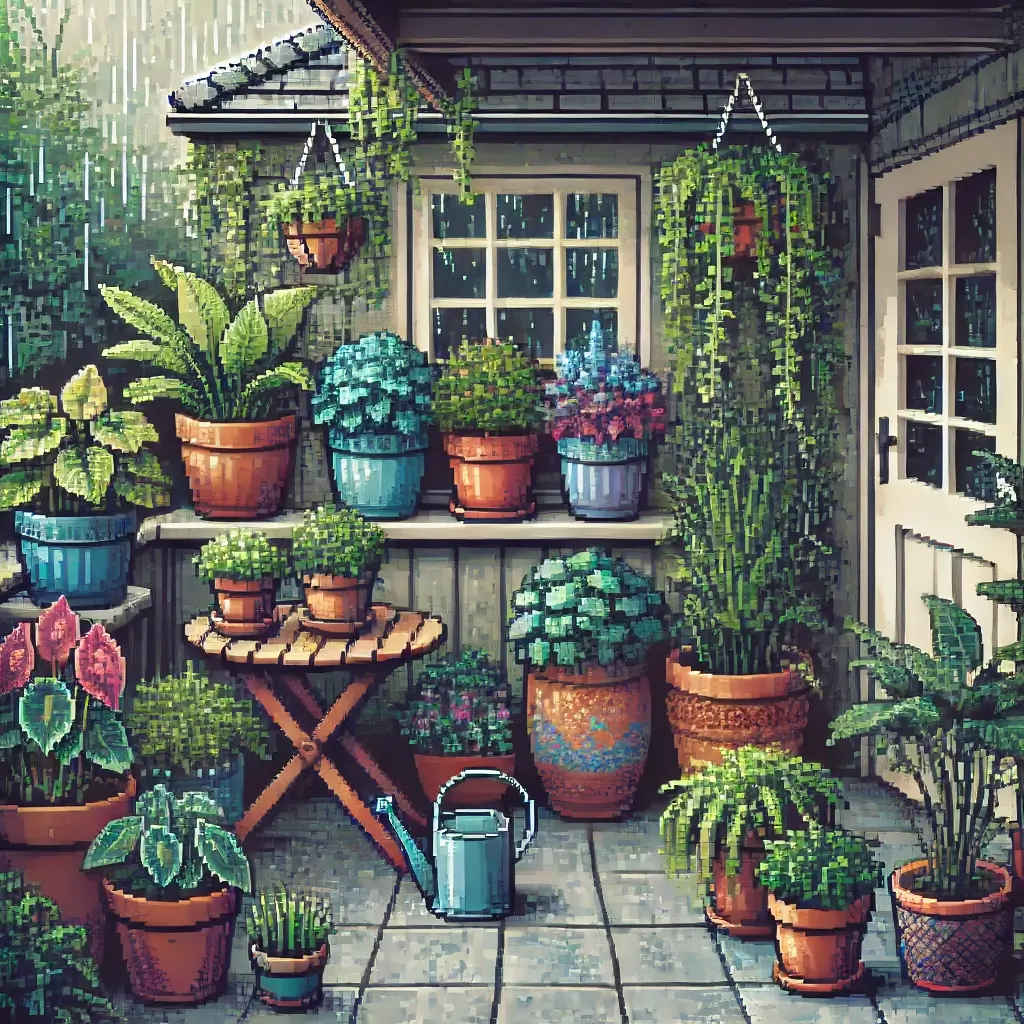 The 13 Best Shade-Tolerant Container Plants for Your Gloomy Patio 2 The 13 Best Shade-Tolerant Container Plants for Your Gloomy Patio
Pixel art of a north-facing patio decorated with shade-tolerant container plants such as hostas, ferns, caladiums, and coleus in colorful pots. A cozy, moody atmosphere highlights the resilience of shade gardening. Keywords: shade-tolerant container plants, north-facing patio, gardening.
